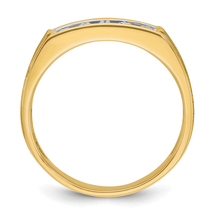 14k IBGoodman Men's Polished Satin & Grooved 2-Row Diamond Ring-B64207
