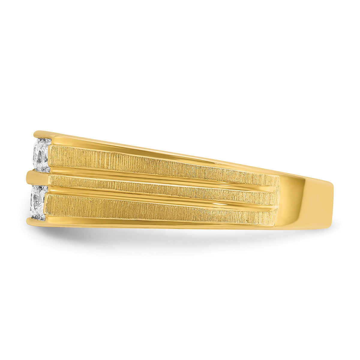 14k IBGoodman Men's Polished Satin & Grooved 2-Row Diamond Ring-B64207