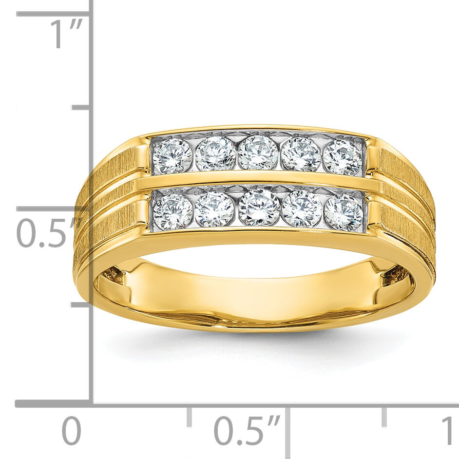 14k IBGoodman Men's Polished Satin & Grooved 2-Row Diamond Ring-B64207