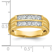 14k IBGoodman Men's Polished Satin & Grooved 2-Row Diamond Ring-B64207