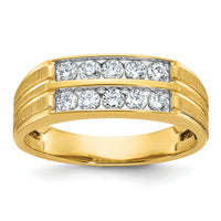 14k IBGoodman Men's Polished Satin & Grooved 2-Row Diamond Ring-B64207