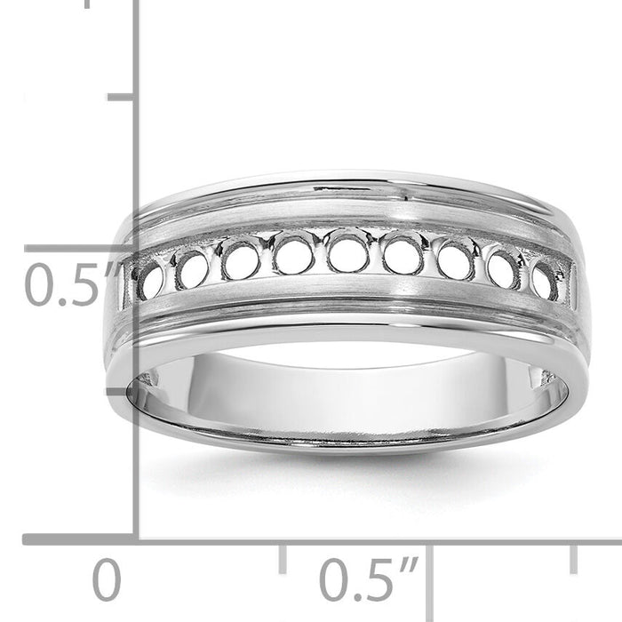 IBGoodman 14k White Gold 9 Stone Polished/Brushed/Grooved Ring Mounting-B64209