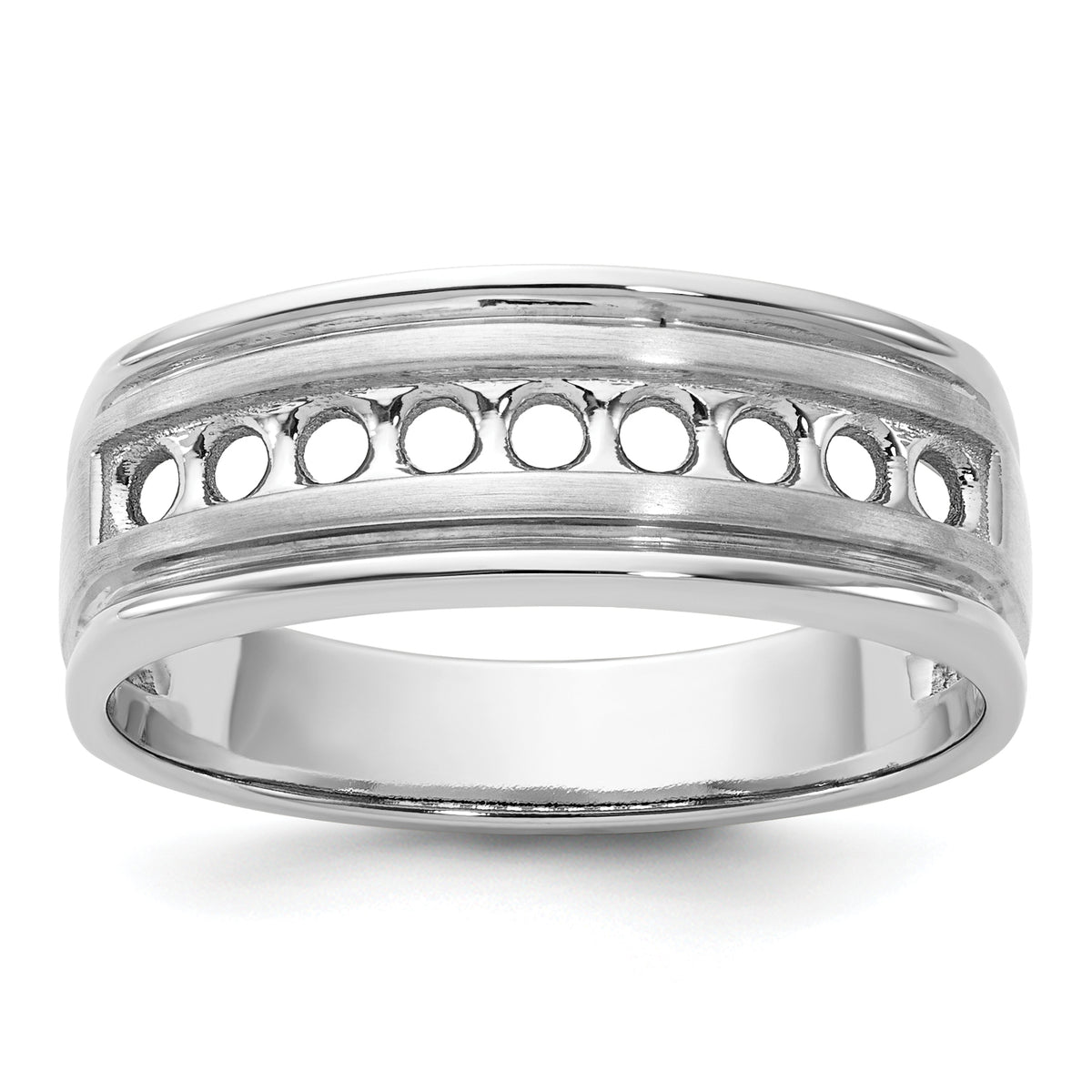 IBGoodman 14k White Gold 9 Stone Polished/Brushed/Grooved Ring Mounting-B64209-4W