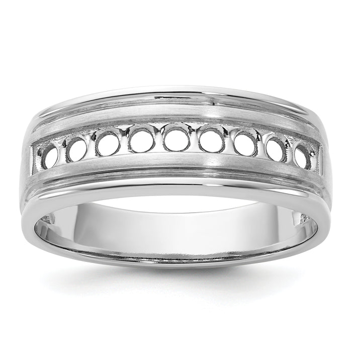 IBGoodman 14k White Gold 9 Stone Polished/Brushed/Grooved Ring Mounting-B64209-4W