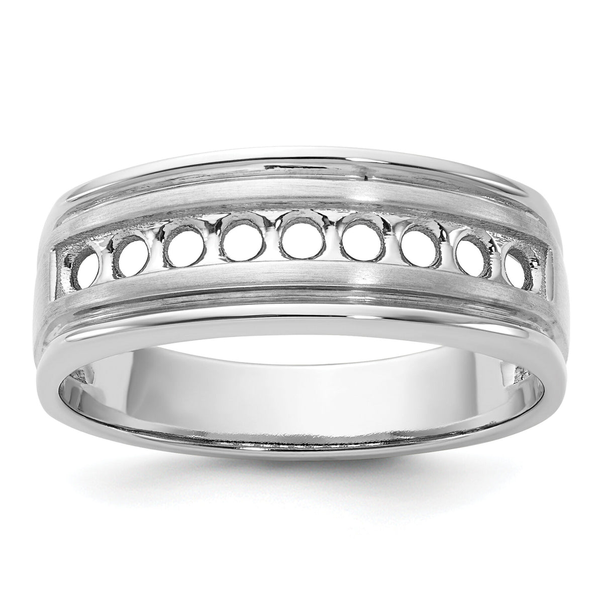 IBGoodman 14k White Gold 9 Stone Polished/Brushed/Grooved Ring Mounting-B64209