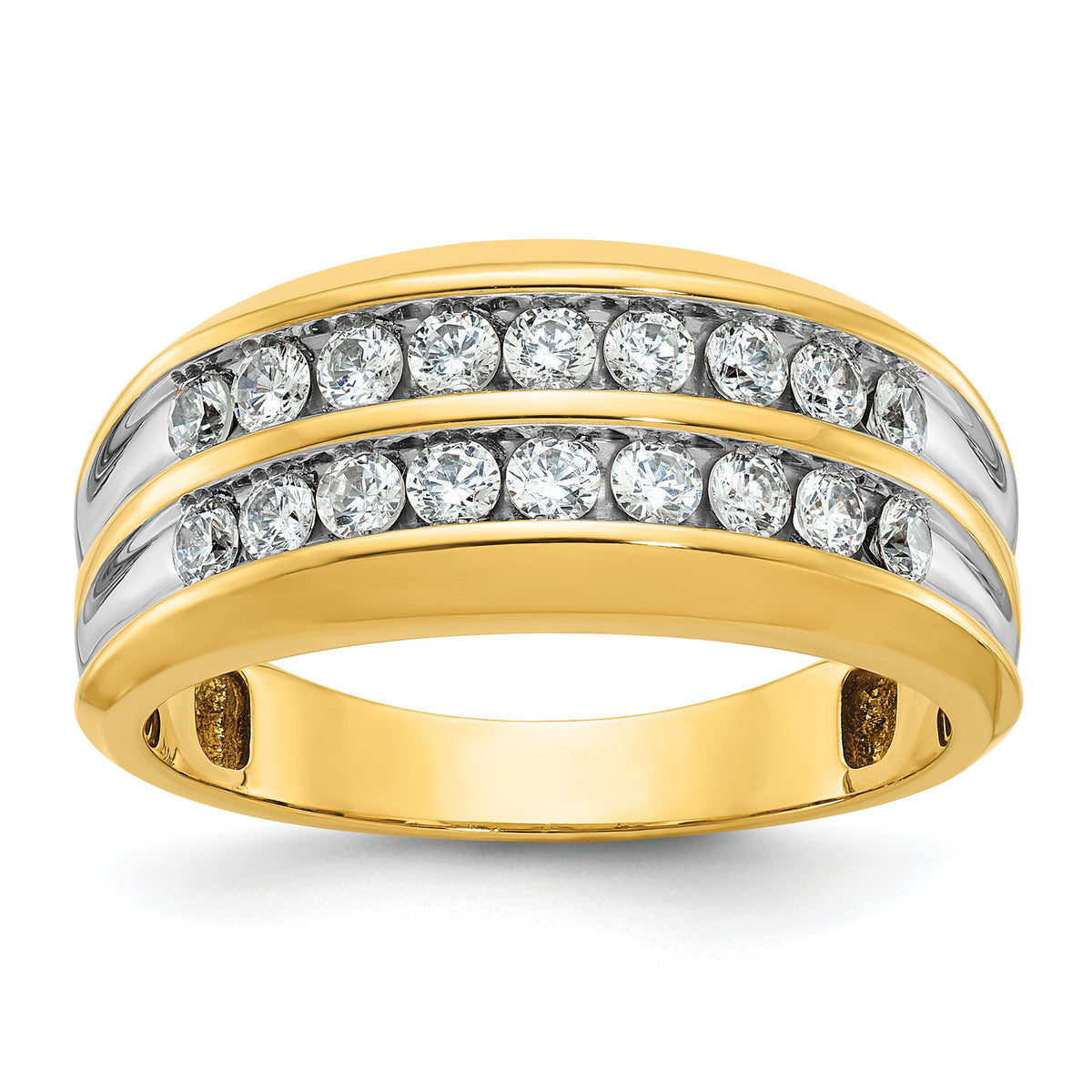 14k with White Rhodium 3/4 ct Lab Grown Dia VS/SI+ G+ 2 Row Men's Ring-B64212