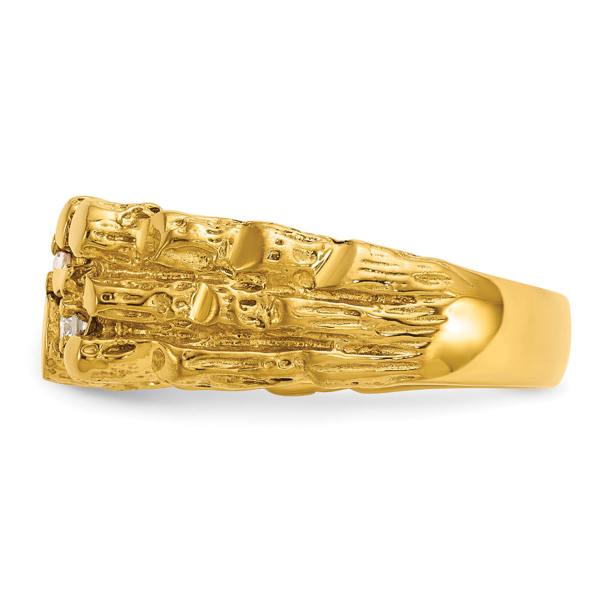 14k IBGoodman Men's Polished Nugget Textured Diamond Ring-B64213