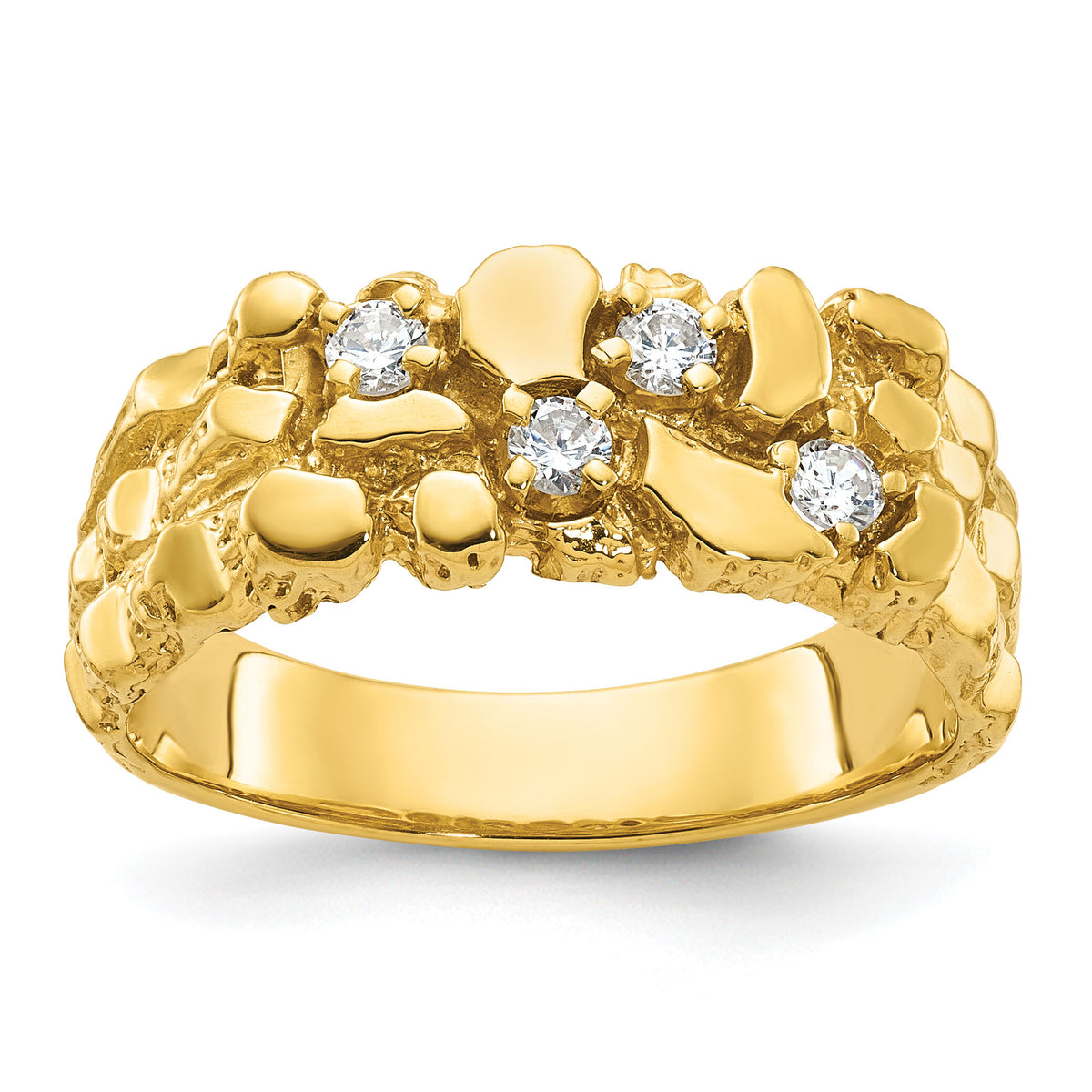 14k IBGoodman Men's Polished Nugget Textured Diamond Ring-B64213