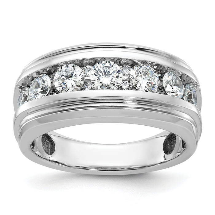 14k White Gold IBGoodman Men's Polished & Grooved Diamond Ring-B64228-4WAA