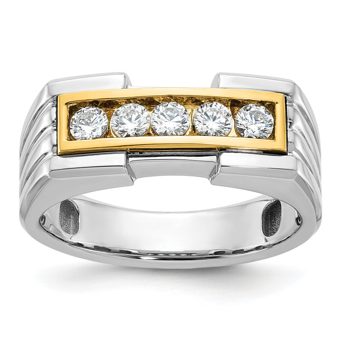 14ktt IBGoodman Men's Polished & Grooved 5-Stone Diamond Ring-B64236-4WYAA