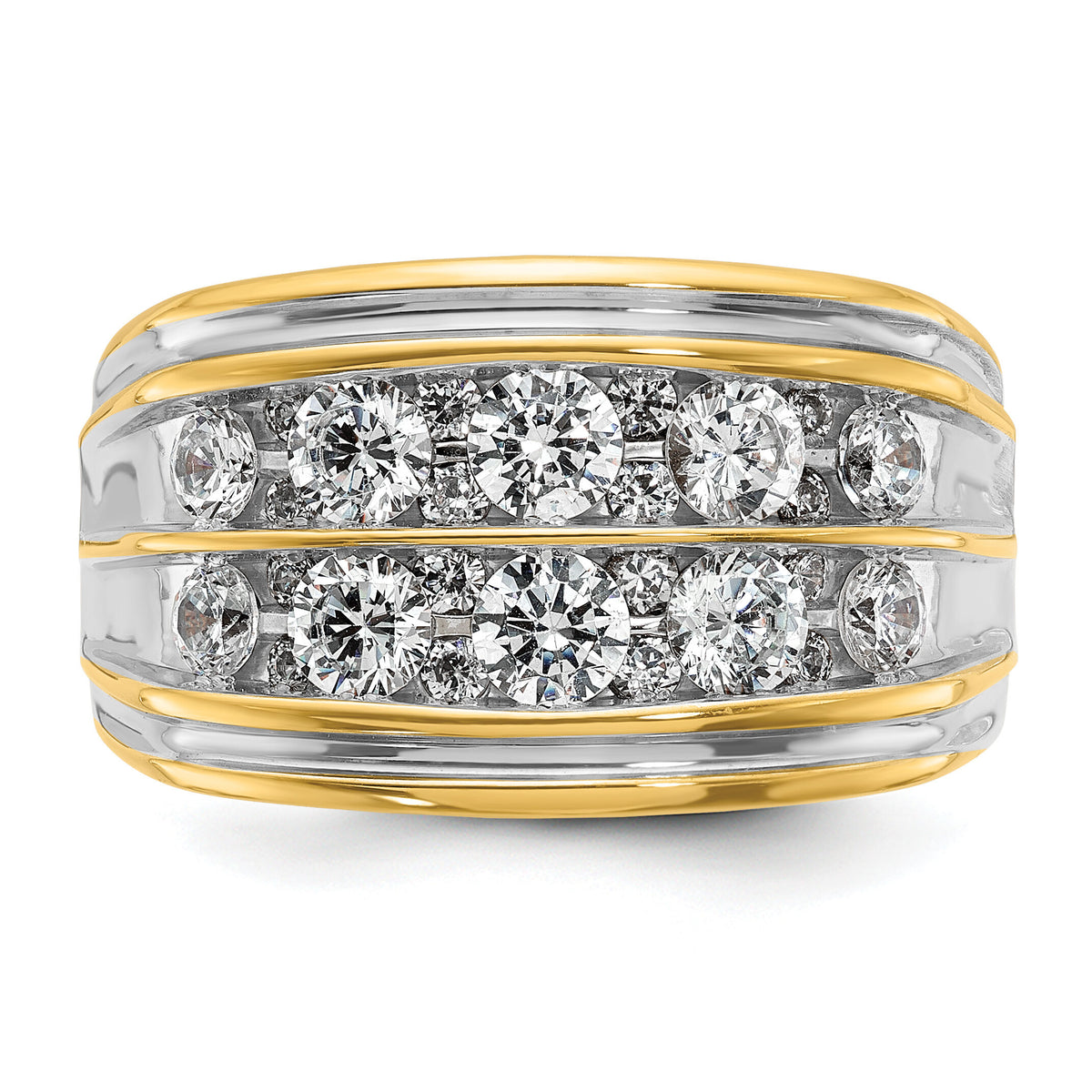 14k with White Rhodium 2 ct Lab Grown Diamond VS/SI+ G+ 2 Row Men's Ring-B64246