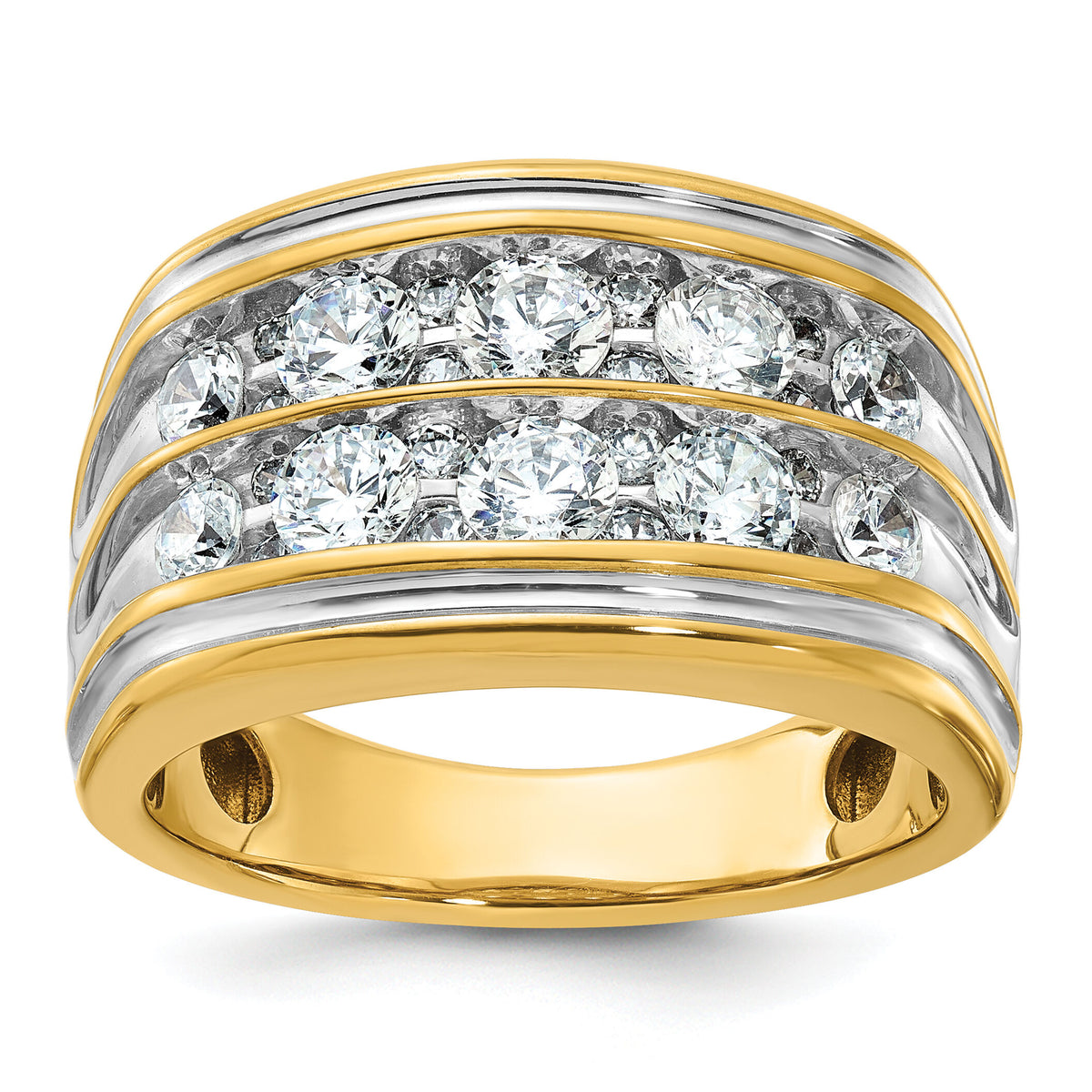 14k with White Rhodium 2 ct Lab Grown Diamond VS/SI+ G+ 2 Row Men's Ring-B64246