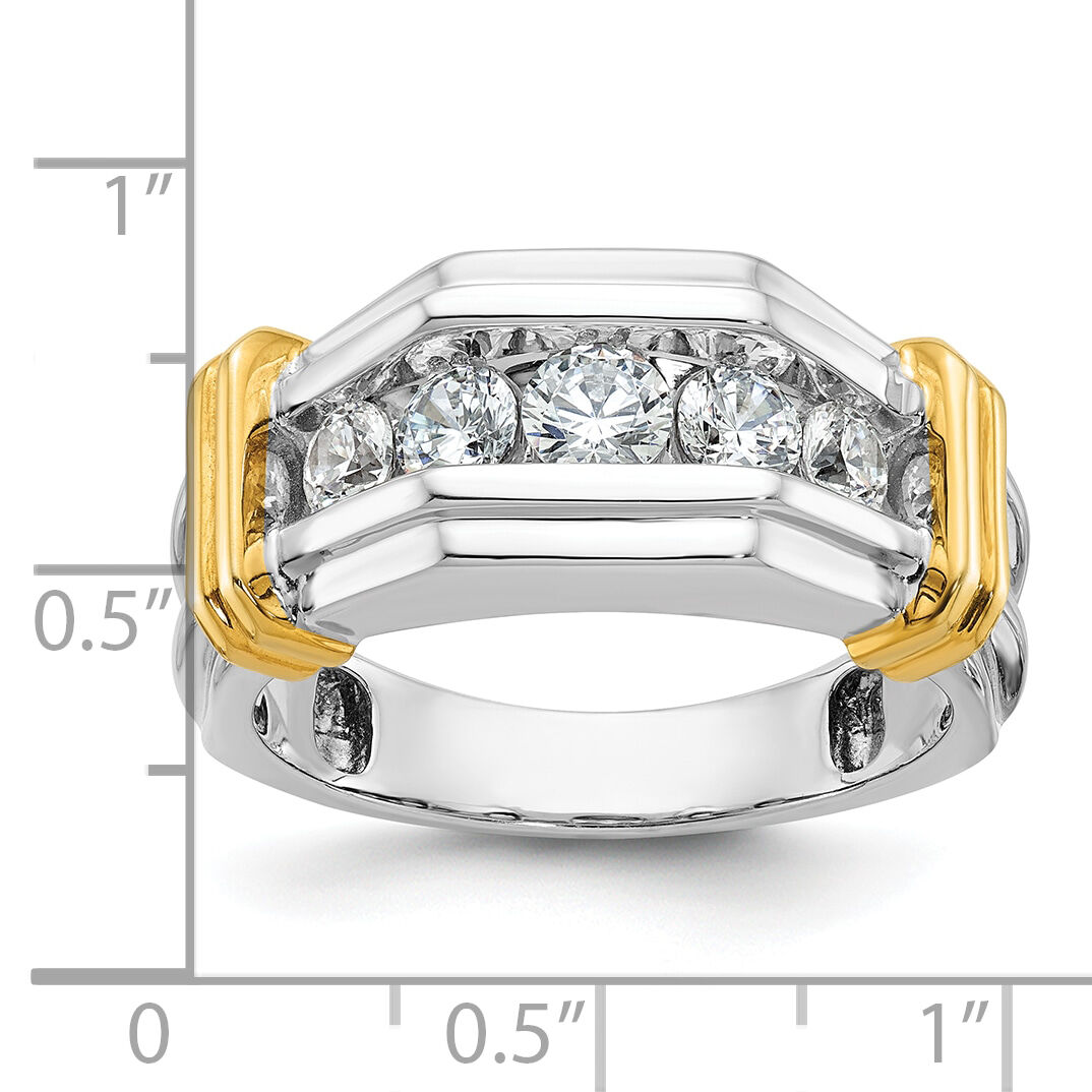 14k Two-tone 5 Stone Polished and Grooved Men's Ring Mounting-B64254