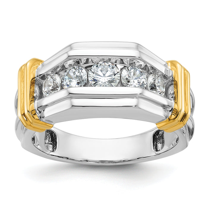 14k Two-tone 5 Stone Polished and Grooved Men's Ring Mounting-B64254