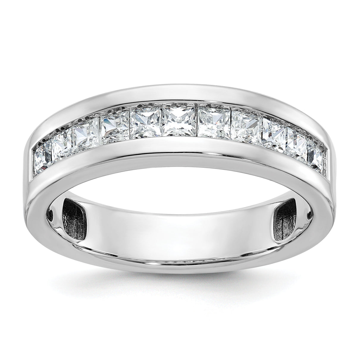 14k White Gold IBGoodman Men's Polished Square 11-Stone Diamond Ring-B64264