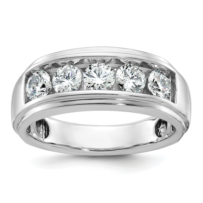 14kw IBGoodman Men's Polished & Grooved 5-Stone Diamond Ring-B64279-4WAA