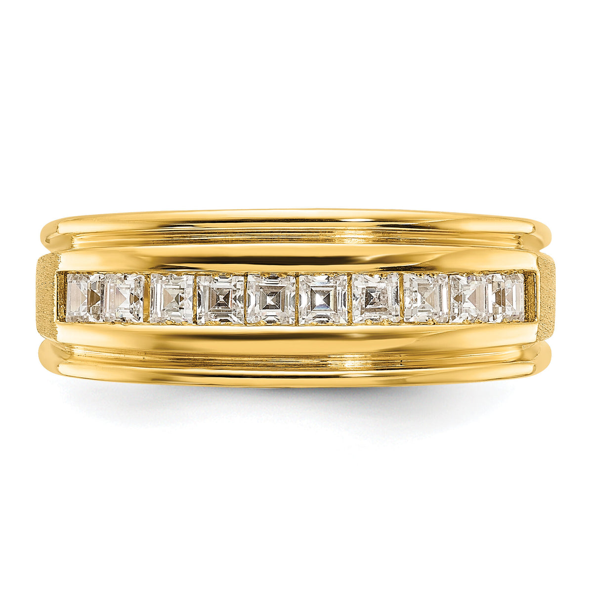 14k IBGoodman Men's Polished & Satin Square 10-Stone Diamond Ring-B64291