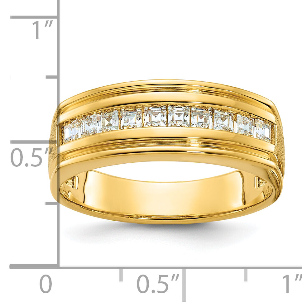 14k IBGoodman Men's Polished & Satin Square 10-Stone Diamond Ring-B64291