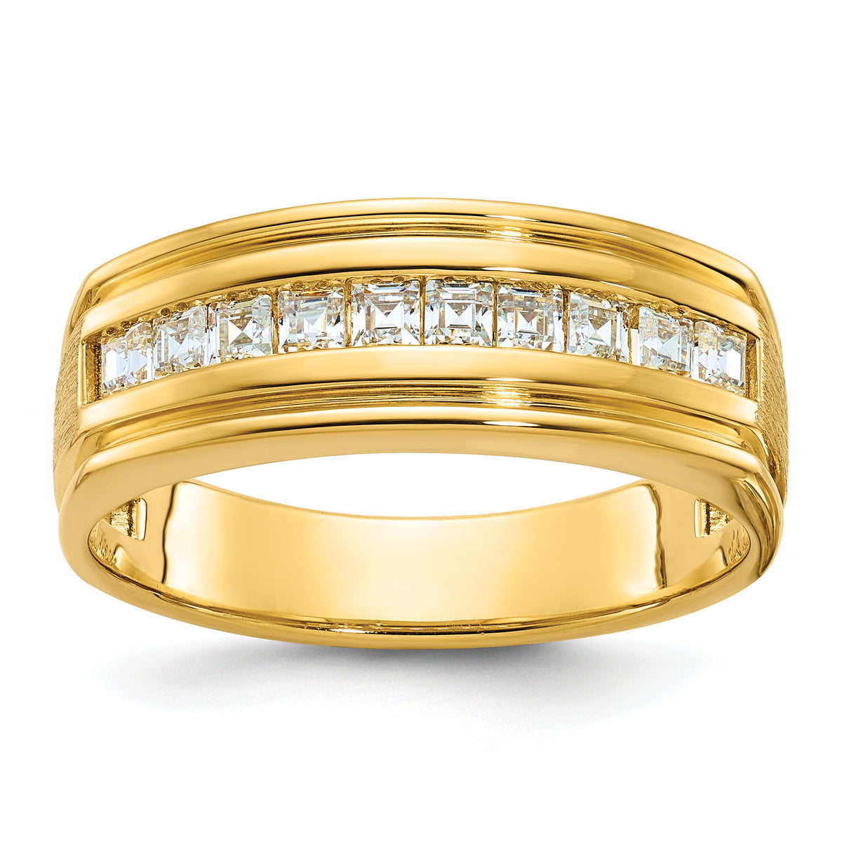 14k IBGoodman Men's Polished & Satin Square 10-Stone Diamond Ring-B64291