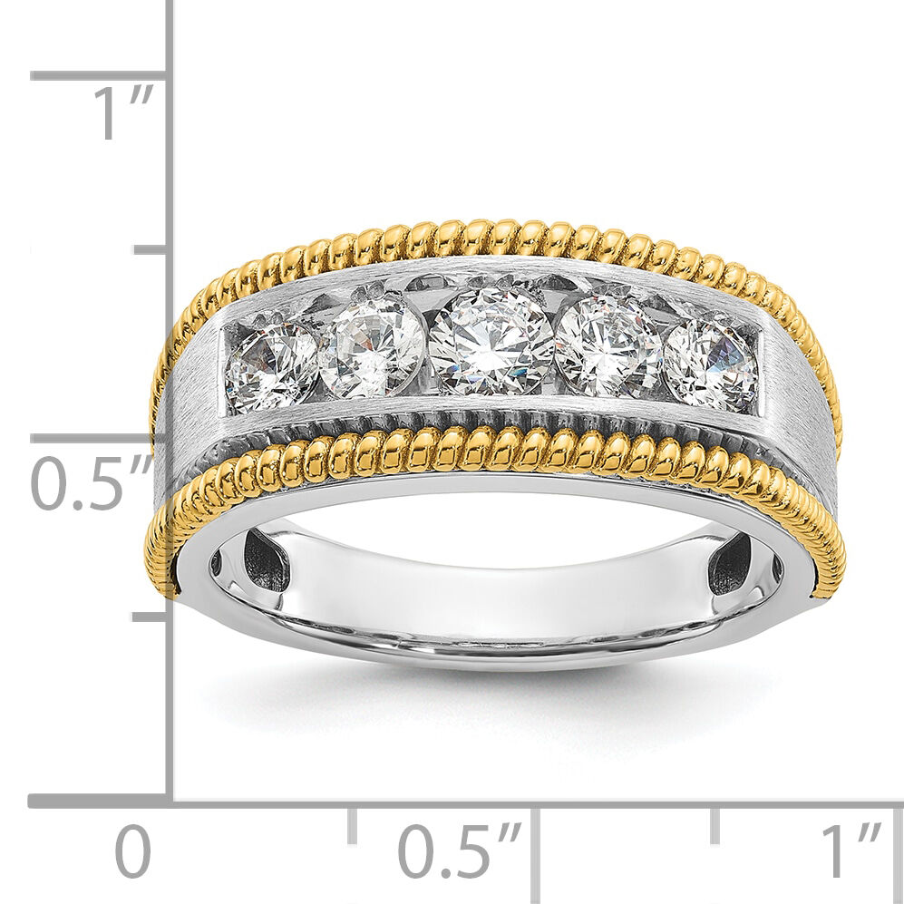 14k Two-tone 1 ct Lab Grown Diamond VS/SI+ G+ 5 Stone Complete Men's Ring-B64306