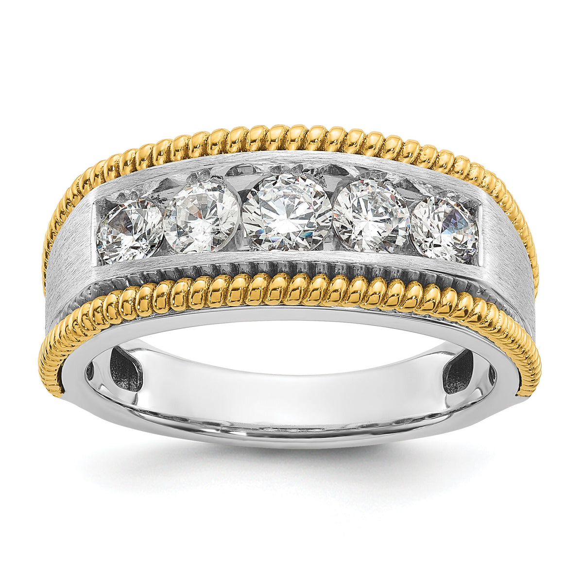 14k Two-tone 1 ct Lab Grown Diamond VS/SI+ G+ 5 Stone Complete Men's Ring-B64306