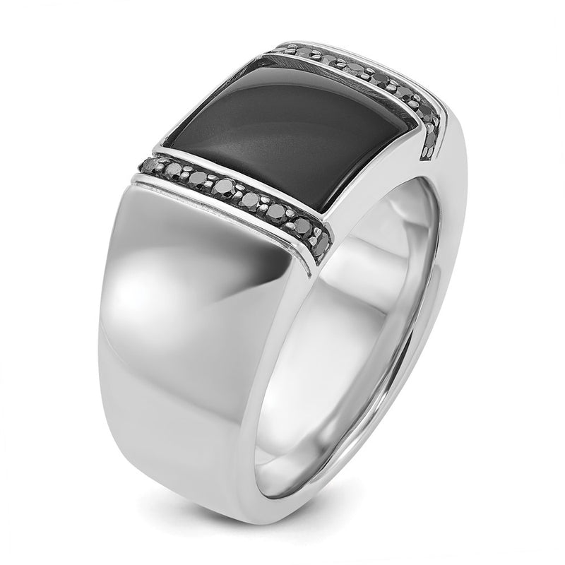 14k White Gold IBGoodman Men's Onyx and 1/4 carat Black Diamond Complete Ring-B84167-4WOX/BK