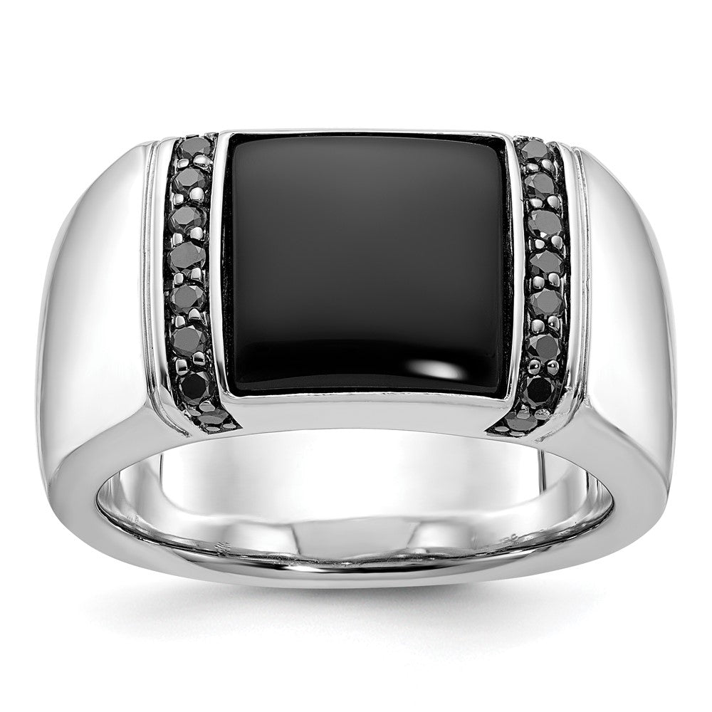 14k White Gold IBGoodman Men's Onyx and 1/4 carat Black Diamond Complete Ring-B84167-4WOX/BK