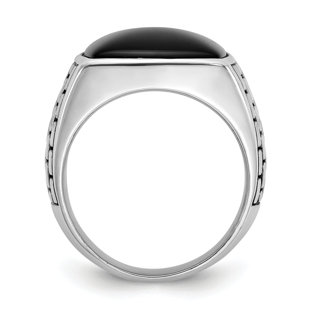 14k White Gold IBGoodman Men's Antiqued Onyx Complete Ring-B84200