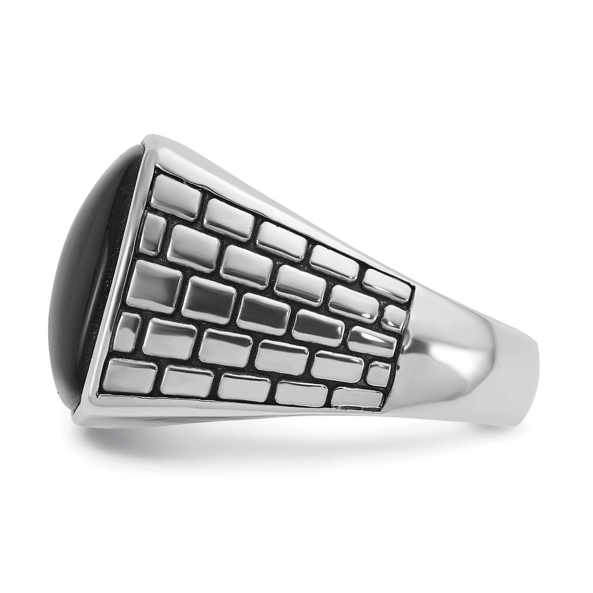 14k White Gold IBGoodman Men's Antiqued Onyx Complete Ring-B84200