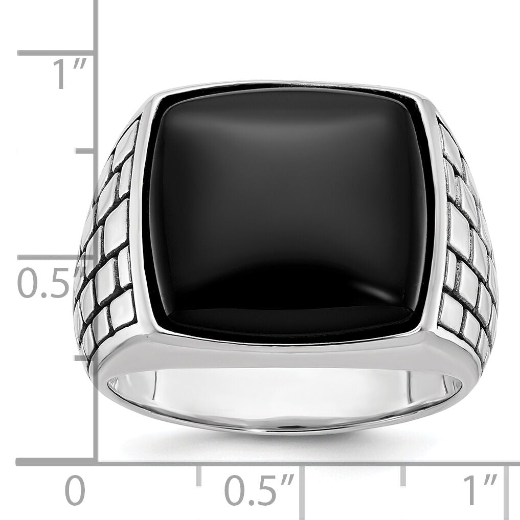14k White Gold IBGoodman Men's Antiqued Onyx Complete Ring-B84200