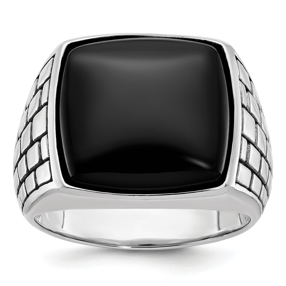 14k White Gold IBGoodman Men's Antiqued Onyx Complete Ring-B84200