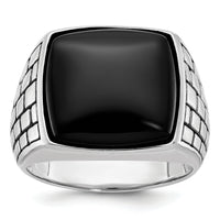 14k White Gold IBGoodman Men's Antiqued Onyx Complete Ring-B84200