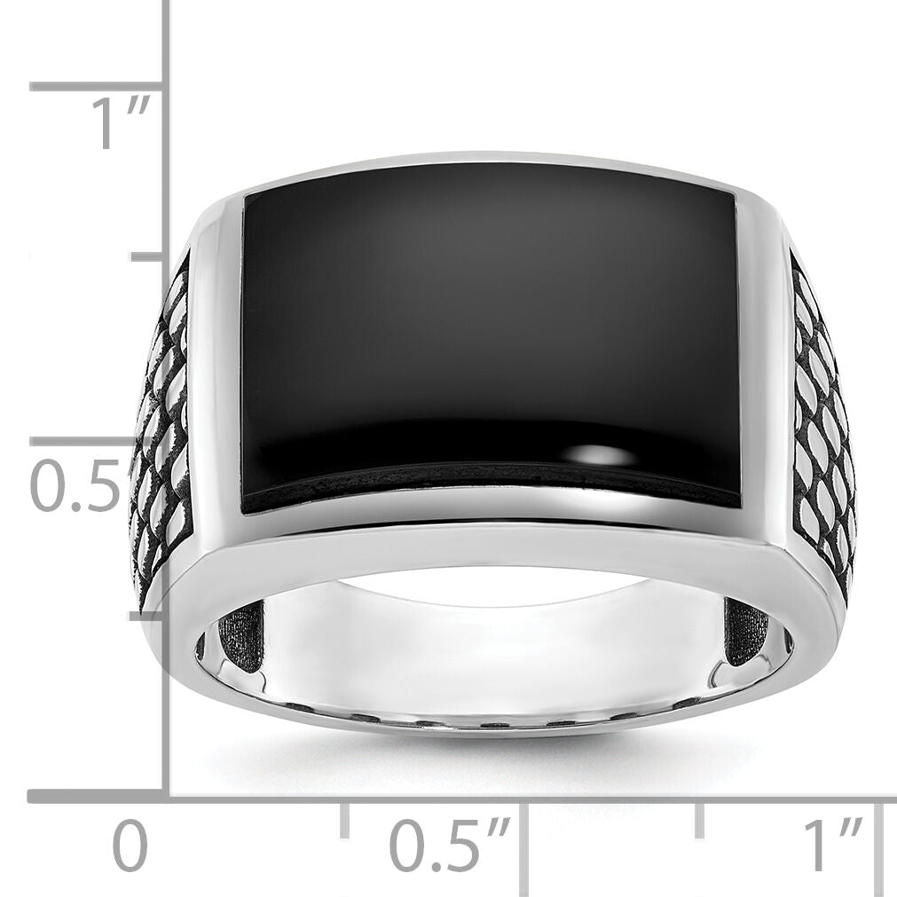 14kw w/ Black RH IBGoodman Men's Polished & Textured Onyx Ring-B84262