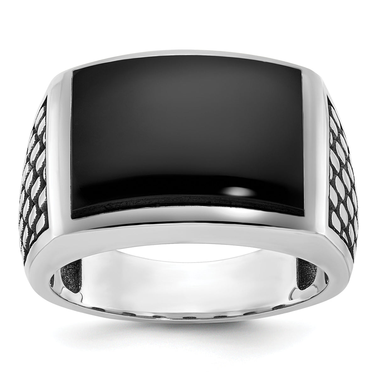 14kw w/ Black RH IBGoodman Men's Polished & Textured Onyx Ring-B84262