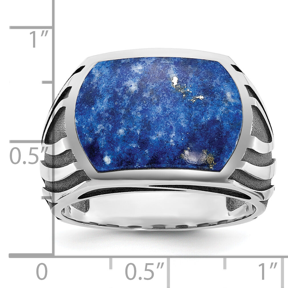14k White Gold w/Black Rhod IBGoodman Men's Lapis Complete Ring-B84264