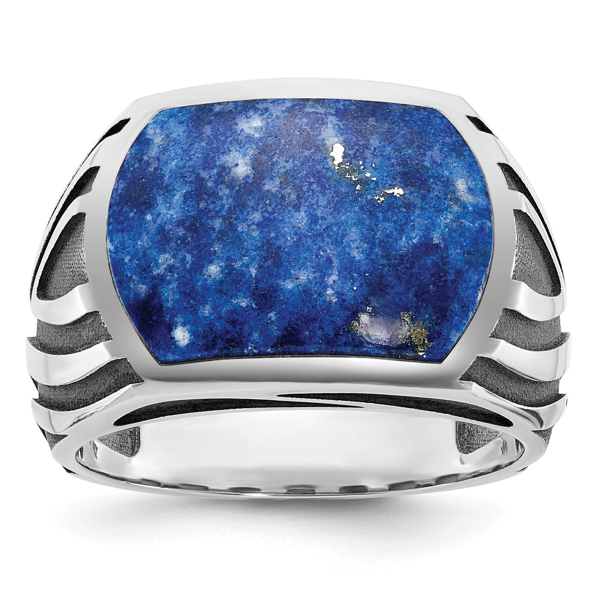 14k White Gold w/Black Rhod IBGoodman Men's Lapis Complete Ring-B84264
