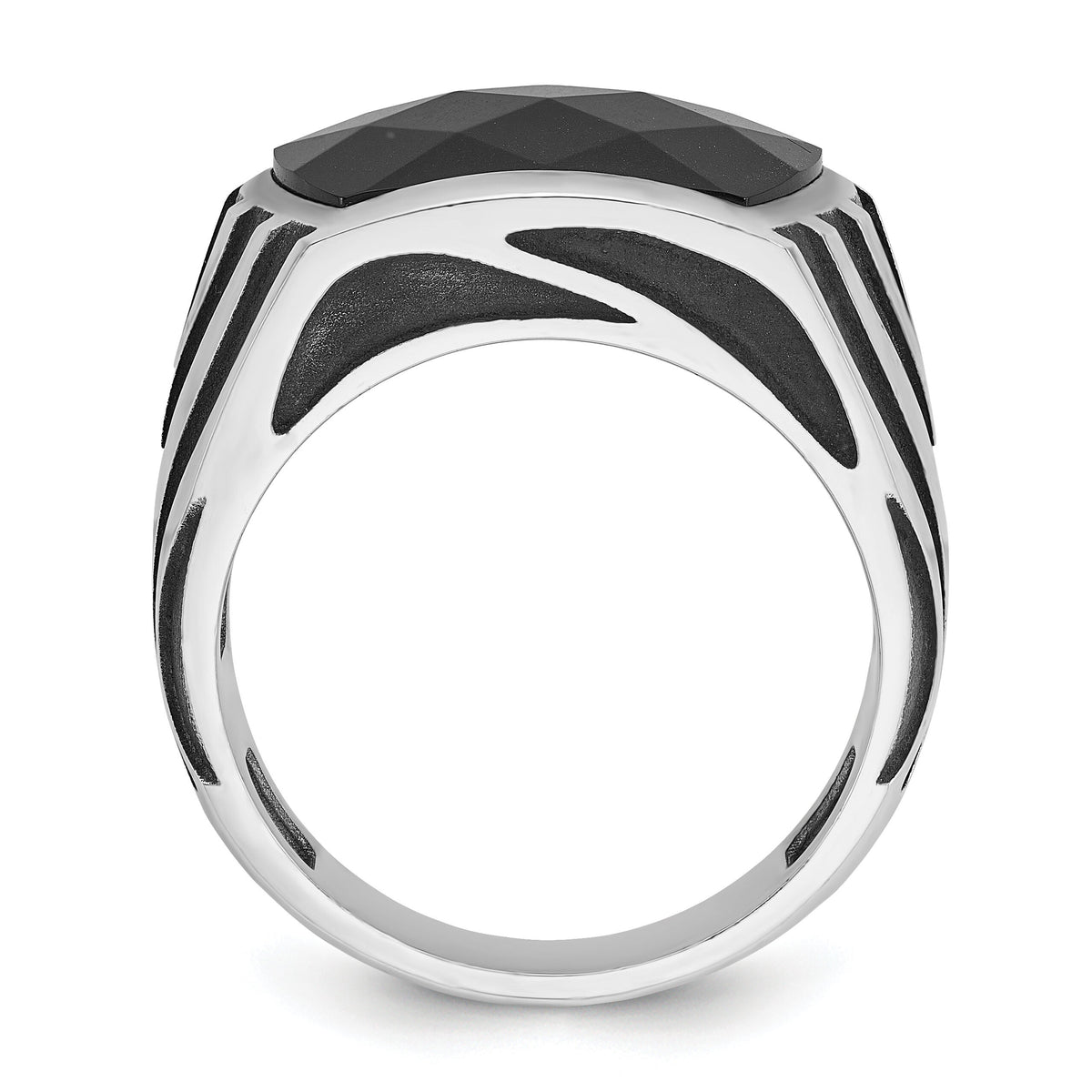 14k White Gold IBGoodman Men's Black Rhodium Onyx Complete Ring-B84265