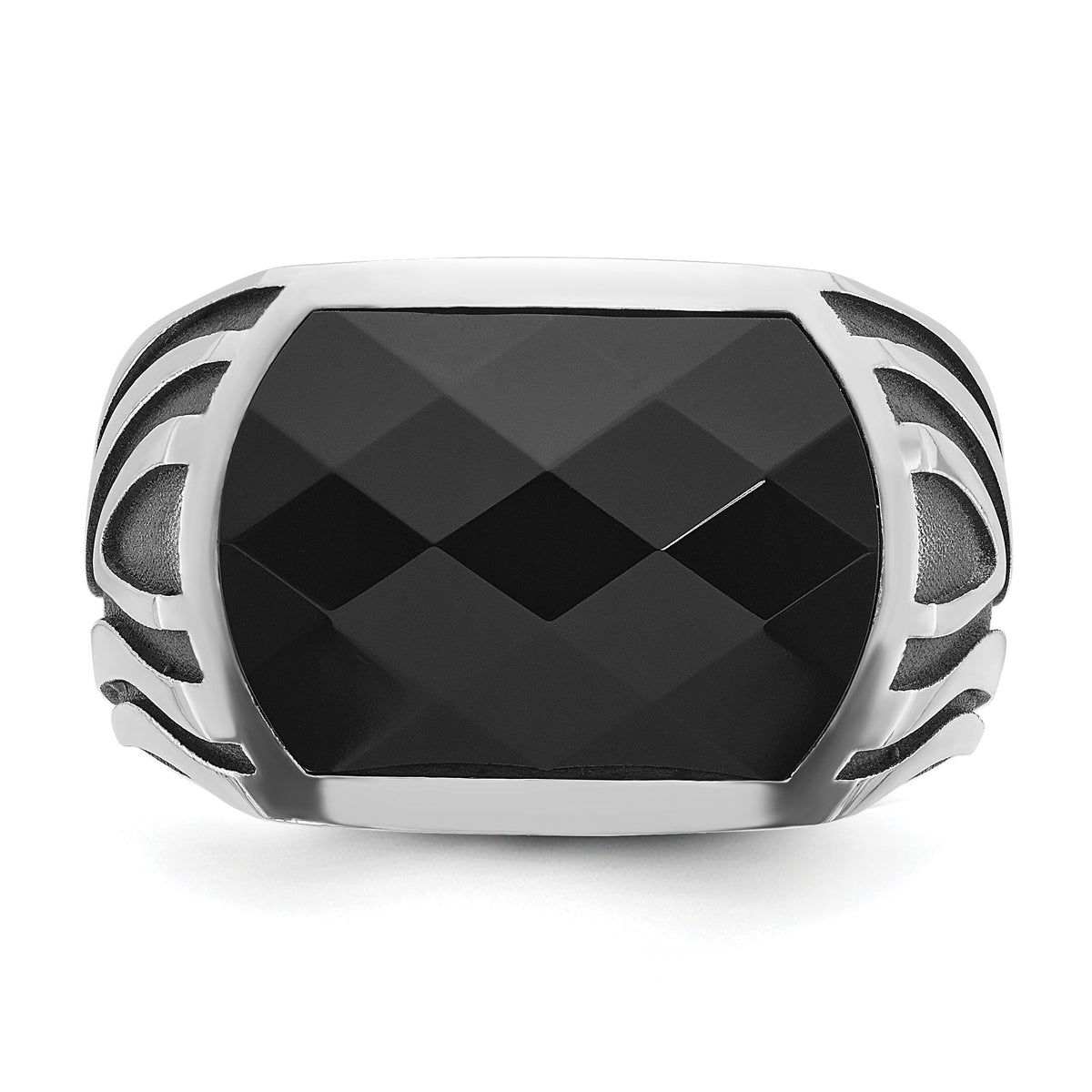 14k White Gold IBGoodman Men's Black Rhodium Onyx Complete Ring-B84265