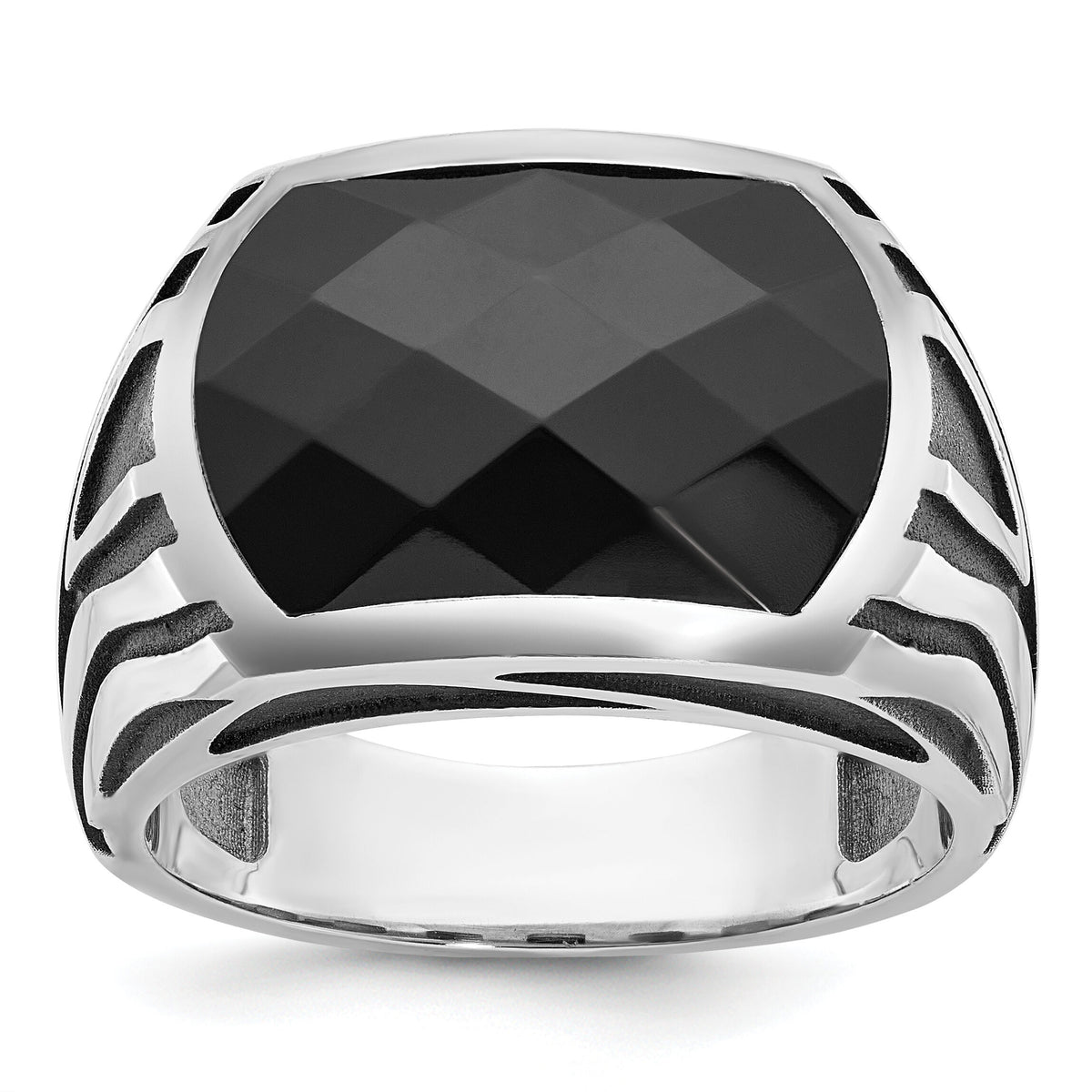 14k White Gold IBGoodman Men's Black Rhodium Onyx Complete Ring-B84265