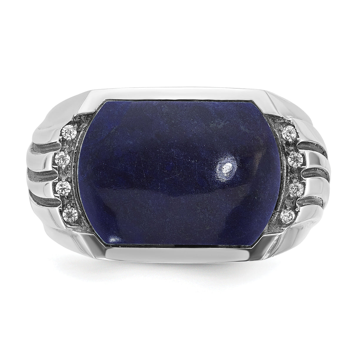 14k White Gold IBGoodman Men's w/Black Rhodium Lapis Diamond Complete Ring-B84266