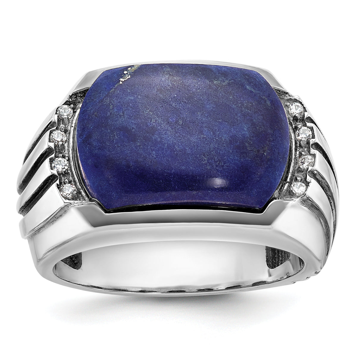 14k White Gold IBGoodman Men's w/Black Rhodium Lapis Diamond Complete Ring-B84266