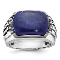 14k White Gold IBGoodman Men's w/Black Rhodium Lapis Diamond Complete Ring-B84266