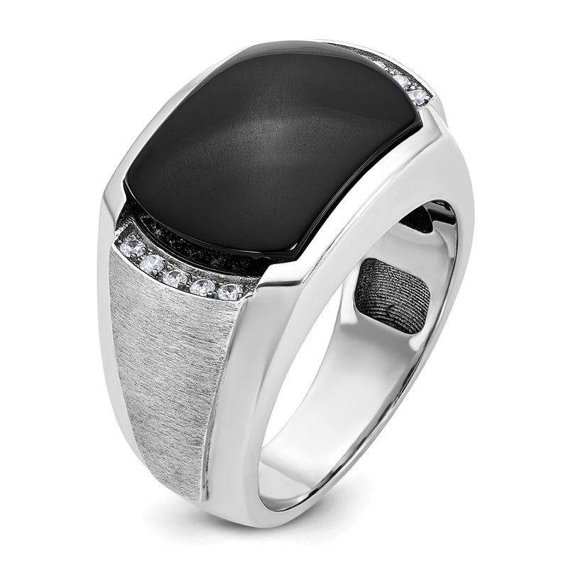 IBGoodman 14k White Gold Men's Polished and Satin Onyx and 1/10 Carat AA Quality Diamond Ring-B84341-4WOX/AA