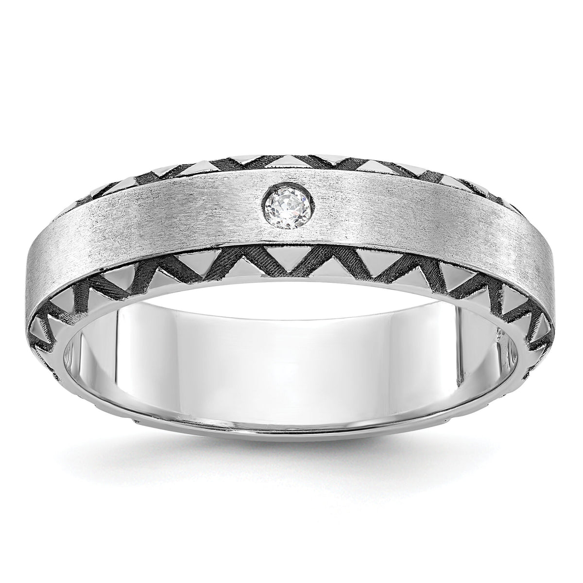 14k White Gold IBGoodman Men's w/Black Rhod Satin Diamond Complete Ring-B84343