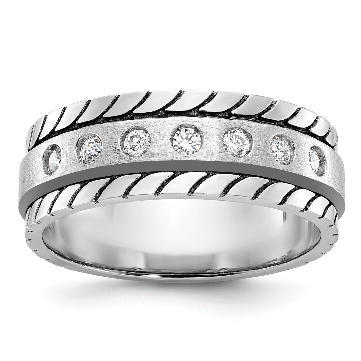 14k White Gold IBGoodman Men's Polished/Satin Diamond Complete Ring-B84344