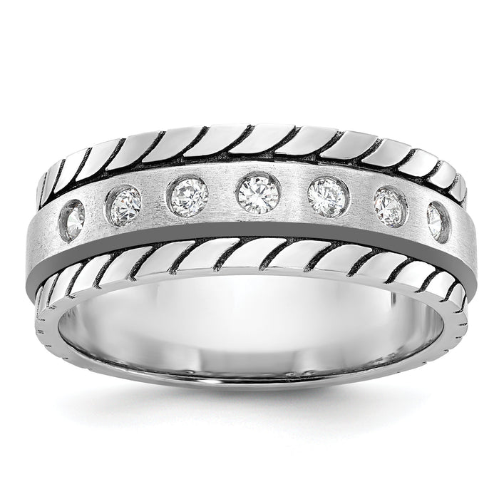 14k White Gold IBGoodman Men's Polished/Satin Diamond Complete Ring-B84344