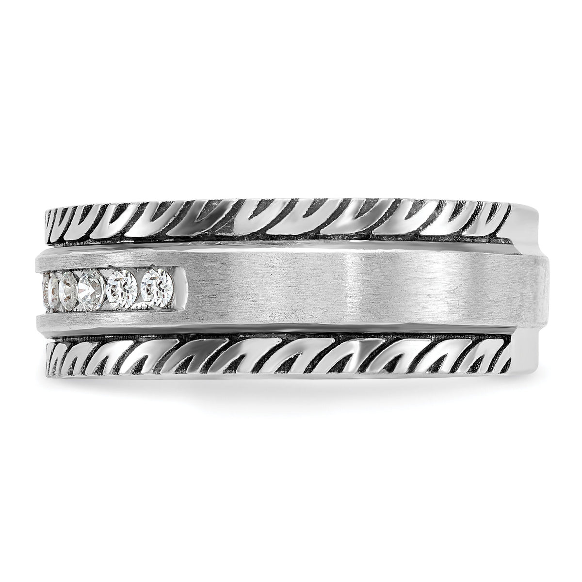 14kw w/ Black RH IBGoodman Men's Polished Satin Grooved Diamond Ring-B84345