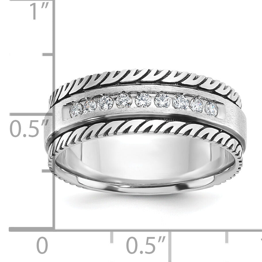 14kw w/ Black RH IBGoodman Men's Polished Satin Grooved Diamond Ring-B84345
