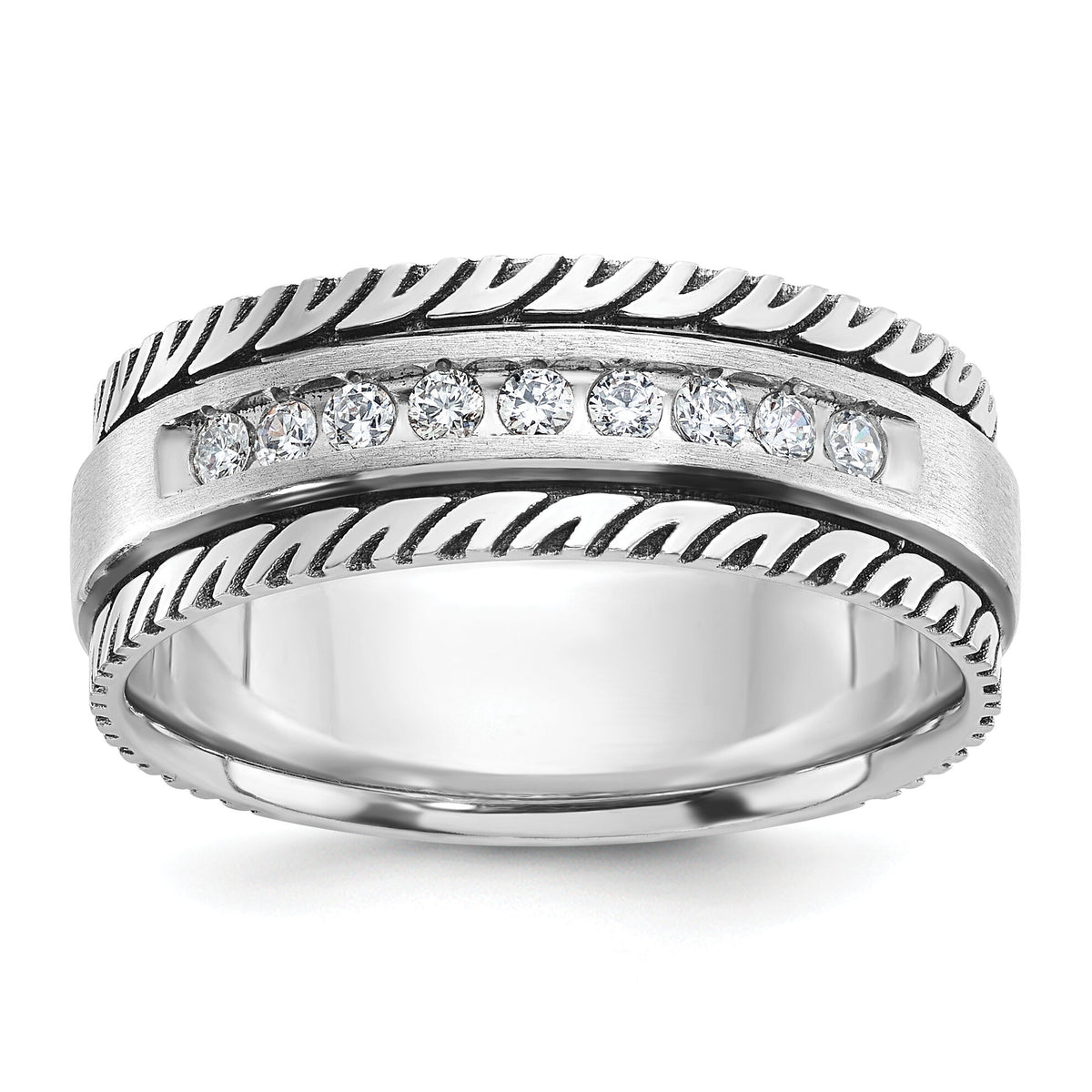 14kw w/ Black RH IBGoodman Men's Polished Satin Grooved Diamond Ring-B84345