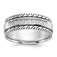 14kw w/ Black RH IBGoodman Men's Polished Satin Grooved Diamond Ring-B84345